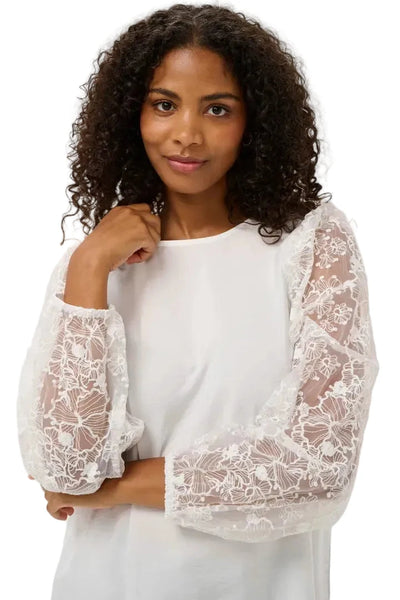 WHITE BLOUSE WITH LACE SHEER LONG SLEEVE Blouse Kaffe 
