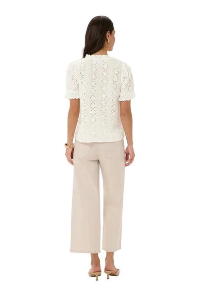 WHITE COTTON V NECK SHORT SLEEVE TOP Blouse Kaffe 