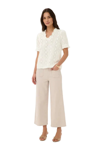 WHITE COTTON V NECK SHORT SLEEVE TOP Blouse Kaffe 