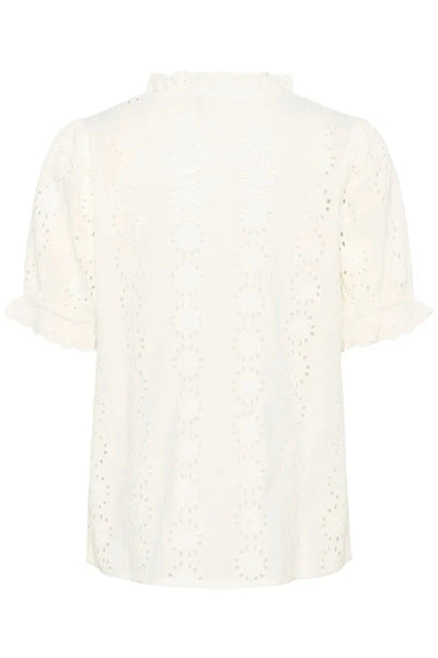WHITE COTTON V NECK SHORT SLEEVE TOP Blouse Kaffe 