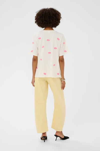 WHITE CREW NECK LIP DETAILED T SHIRT T Shirts & Tops CULTURE 
