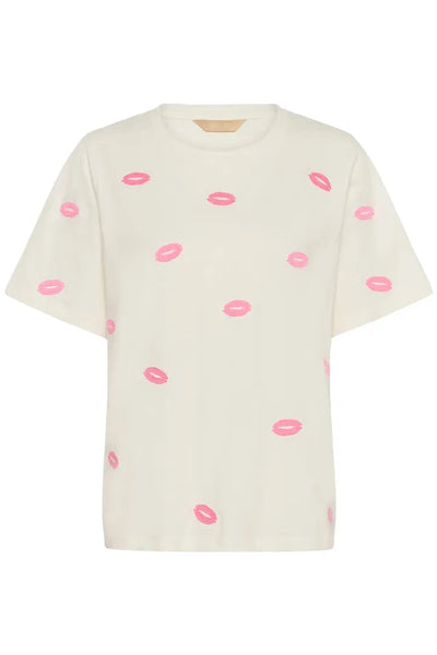 WHITE CREW NECK LIP DETAILED T SHIRT T Shirts & Tops CULTURE 