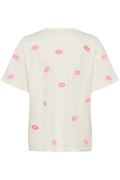 WHITE CREW NECK LIP DETAILED T SHIRT T Shirts & Tops CULTURE 