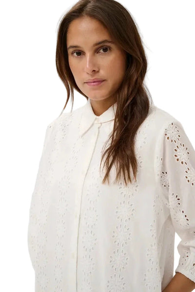 WHITE EYELIT DETAIL SHIRT DRESS Dress Kaffe 