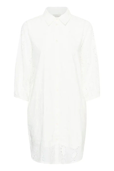 WHITE EYELIT DETAIL SHIRT DRESS Dress Kaffe 