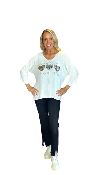 WHITE HEART METALLIC LEOPARD LOOSE OPEN KNIT SWEATER Sweater Karma 