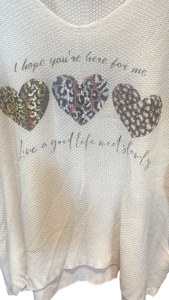 WHITE HEART METALLIC LEOPARD LOOSE OPEN KNIT SWEATER Sweater Karma 