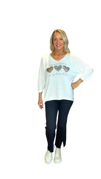 WHITE HEART METALLIC LEOPARD LOOSE OPEN KNIT SWEATER Sweater Karma 