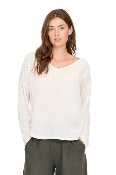 WHITE LONG SLEEVE LINEN AND KNITTED TOP Top Pistache XS White 