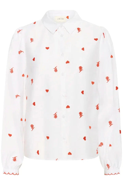 WHITE LONG SLEEVE SHIRT WITH RED EMBROIDERY Shirts & Tops CREAM 