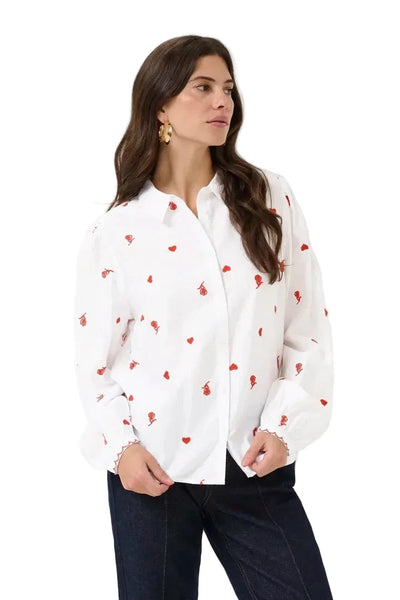 WHITE LONG SLEEVE SHIRT WITH RED EMBROIDERY Shirts & Tops CREAM 36 White 