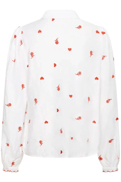 WHITE LONG SLEEVE SHIRT WITH RED EMBROIDERY Shirts & Tops CREAM 