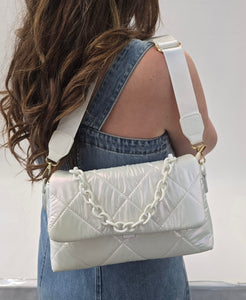 WHITE QUILTED ADJUSTABLE STRAP CHAIN HANDBAG Handbag Sayan White 