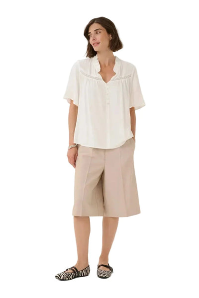WHITE SHORT SLEEVE V NECK TOP T Shirts & Tops CULTURE 