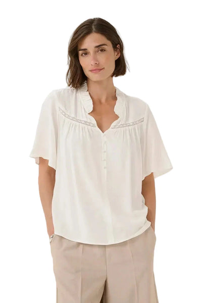 WHITE SHORT SLEEVE V NECK TOP T Shirts & Tops CULTURE S White 