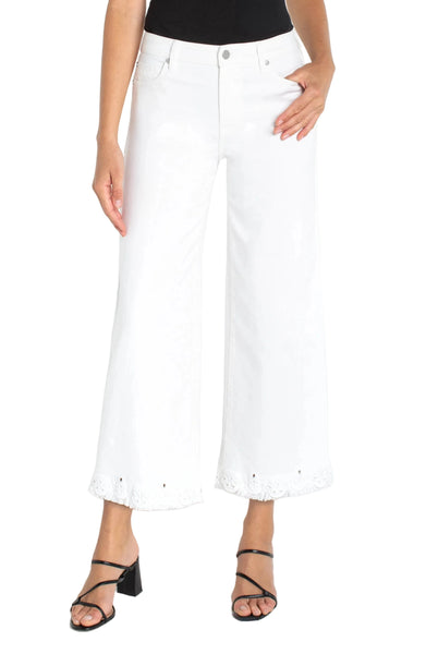 WHITE STRIDE WIDE LEG CROP EMBROIDERED HEM JEANS Jeans Liverpool 2 Bright White 