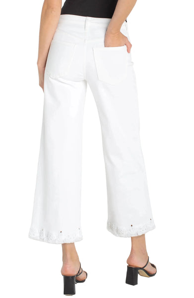 WHITE STRIDE WIDE LEG CROP EMBROIDERED HEM JEANS Jeans Liverpool 