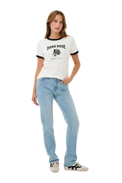 WHITE T SHIRT WITH BLACK TRIM ON NECK AND SLEEVE Blouse Kaffe 