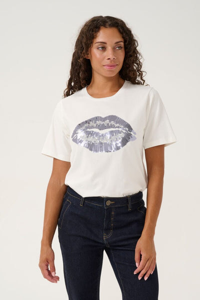 WHITE T SHIRT WITH SILVER LIPS Top CULTURE 