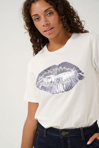 WHITE T SHIRT WITH SILVER LIPS Top CULTURE 