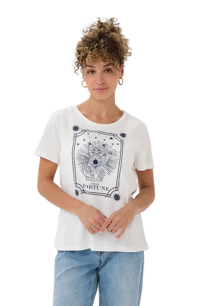 WHITE WITH NAVY PRINT FORTUNE CAT T SHIRT T-Shirt CREAM 