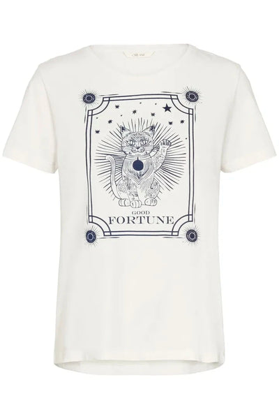 WHITE WITH NAVY PRINT FORTUNE CAT T SHIRT T-Shirt CREAM 