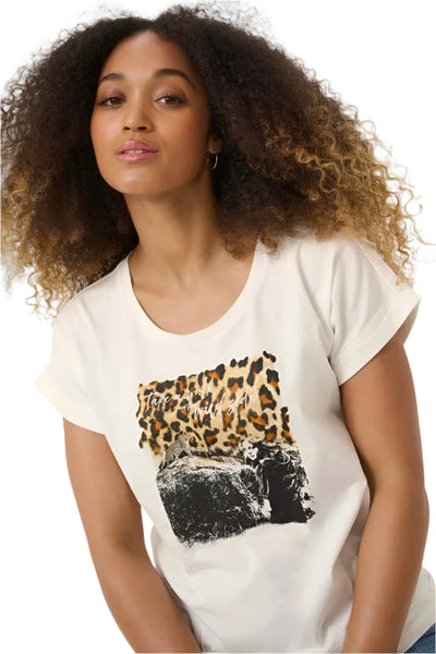 WILD SIDE LEOPARD PRINT T SHIRT T-Shirt CREAM XS White Leopard Print 