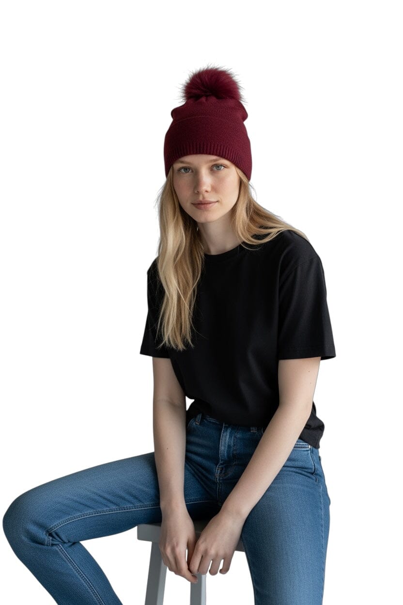 WINE BEANIE WITH REMOVABLE POM POM Prenelove 