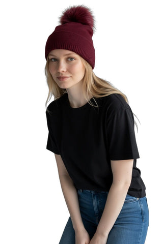 WINE BEANIE WITH REMOVABLE POM POM Prenelove 