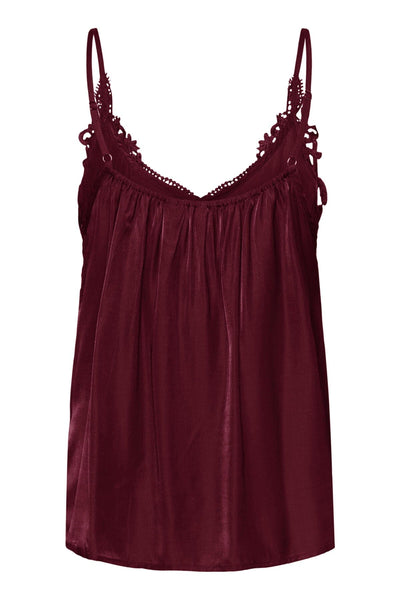 WINE FLOWY TANK WITH LACE NECKLINE AND ADJUSTABLE STRAPS Camisole CREAM 