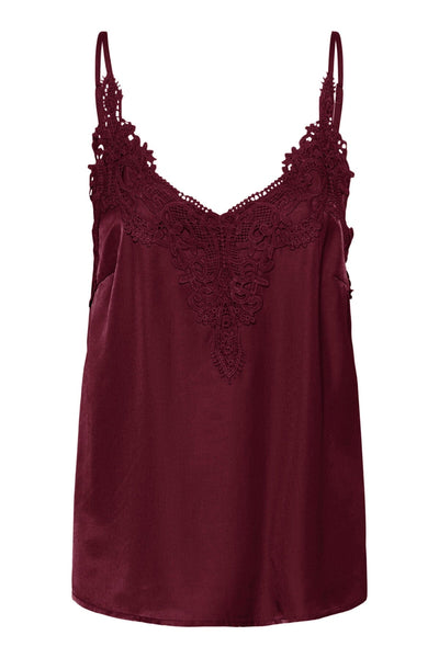 WINE FLOWY TANK WITH LACE NECKLINE AND ADJUSTABLE STRAPS Camisole CREAM 