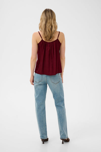 WINE FLOWY TANK WITH LACE NECKLINE AND ADJUSTABLE STRAPS Camisole CREAM 