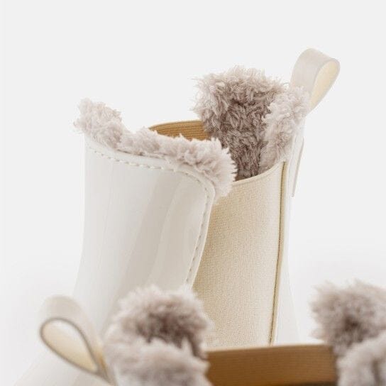 WINTER White FAUX FUR LINED GLOSSY PULL ON RAINBOOTS 38 Winter White