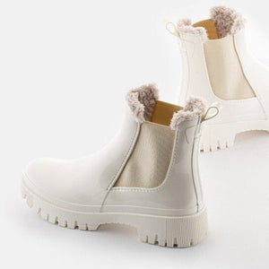 WINTER WHITE FAUX FUR LINED GLOSSY PULL ON RAINBOOTS boots Lemon Jelly 36 Winter White 