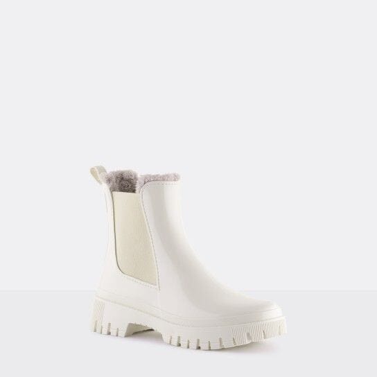 WINTER White FAUX FUR LINED GLOSSY PULL ON RAINBOOTS 38 Winter White