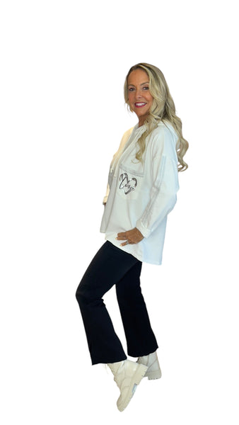 WINTER WHITE SILVER HEART BEAUTIFIUL COTTON HOODY Sweater Karma 