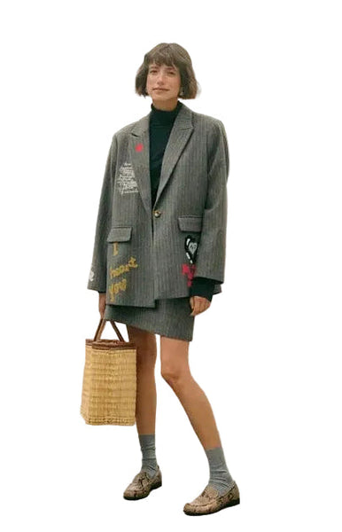 WOVEN APPLIQUE OVERSIZED PINSTRIPE BLAZER Blazer CULTURE 