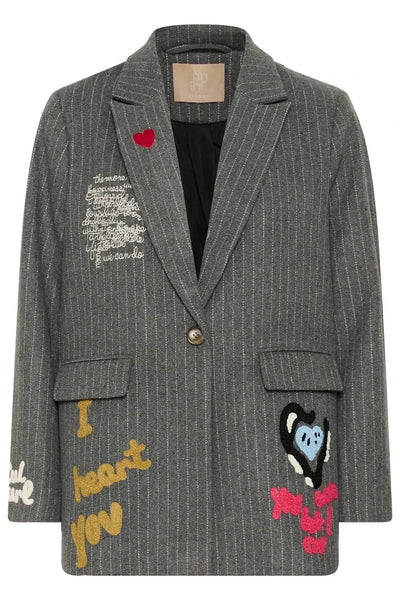 WOVEN APPLIQUE OVERSIZED PINSTRIPE BLAZER Blazer CULTURE 