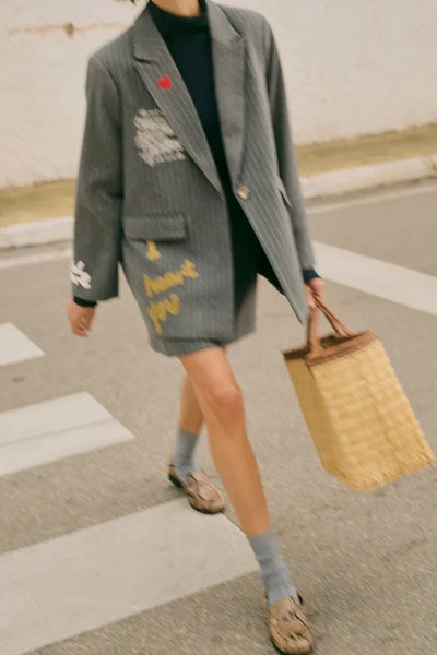 WOVEN APPLIQUE OVERSIZED PINSTRIPE BLAZER Blazer CULTURE 