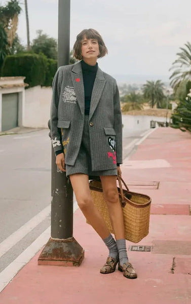 WOVEN APPLIQUE OVERSIZED PINSTRIPE BLAZER Blazer CULTURE 