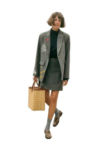 WOVEN APPLIQUE OVERSIZED PINSTRIPE BLAZER Blazer CULTURE 