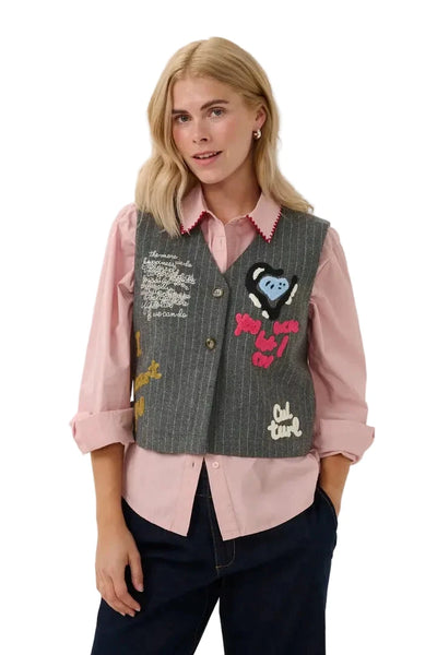 WOVEN APPLIQUE PINSTRIPE VEST Blazer CULTURE 