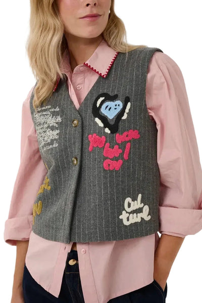 WOVEN APPLIQUE PINSTRIPE VEST Blazer CULTURE S Grey 