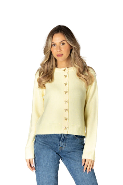 YELLOW BOW BUTTON DOWN CARDIGAN Cardigan LYLA + LUXE XS Lemonade Lemna 