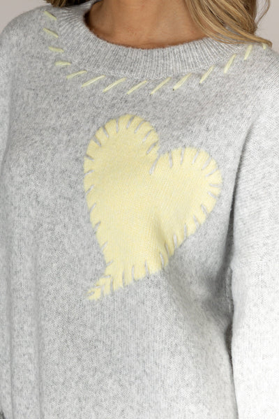 YELLOW HEART GREY CREWNECK SWEATER SWEATER LYLA + LUXE 