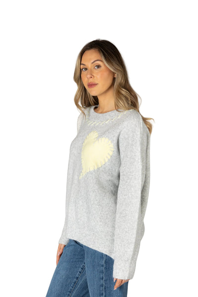 YELLOW HEART GREY CREWNECK SWEATER SWEATER LYLA + LUXE 