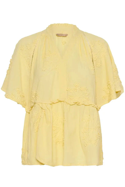 YELLOW PEPLIN SHORT SLEEVE TOP Blouse Culture 