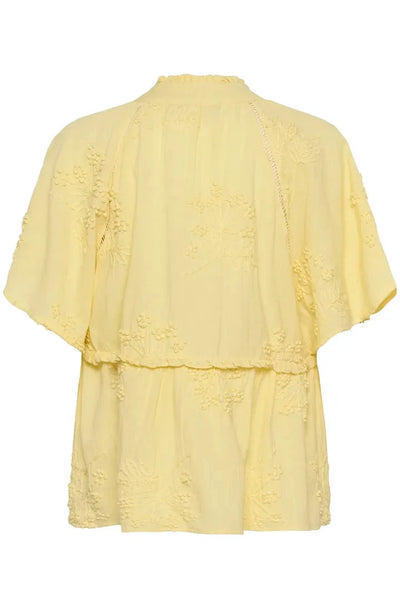 YELLOW PEPLIN SHORT SLEEVE TOP Blouse Culture 