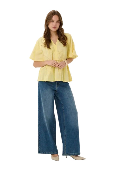 YELLOW PEPLIN SHORT SLEEVE TOP Blouse Culture 