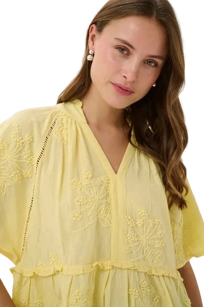 YELLOW PEPLIN SHORT SLEEVE TOP Blouse Culture 